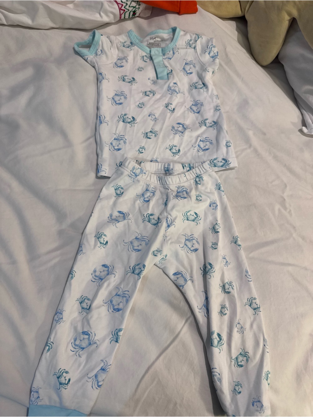 Children's White and Light Blue Crab Print Pajama Set